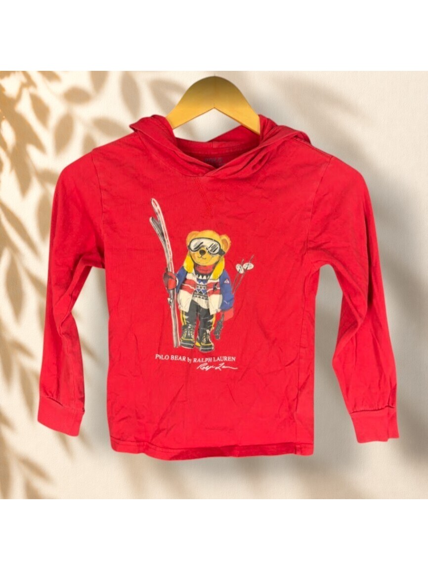 Ralph Lauren Hoodie Girls S Small Red Graphic Print Hooded Long Sleeve Cotton